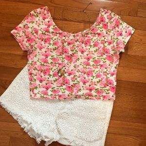 Pink Floral Crop Top